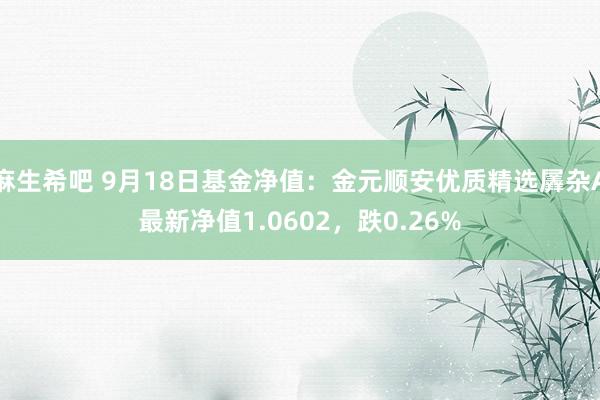 麻生希吧 9月18日基金净值：金元顺安优质精选羼杂A最新净值1.0602，跌0.26%