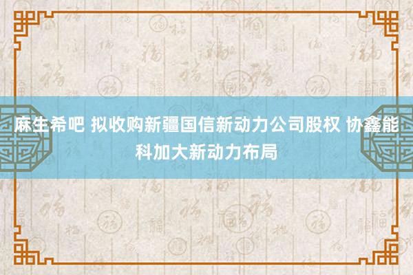 麻生希吧 拟收购新疆国信新动力公司股权 协鑫能科加大新动力布局