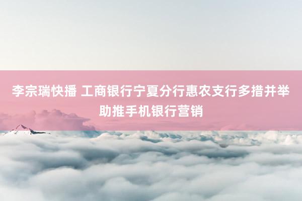 李宗瑞快播 工商银行宁夏分行惠农支行多措并举助推手机银行营销