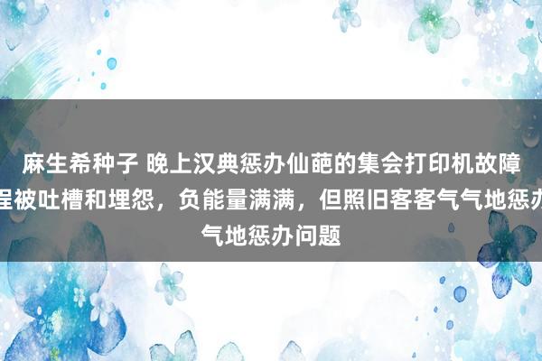 麻生希种子 晚上汉典惩办仙葩的集会打印机故障，全程被吐槽和埋怨，负能量满满，但照旧客客气气地惩办问题