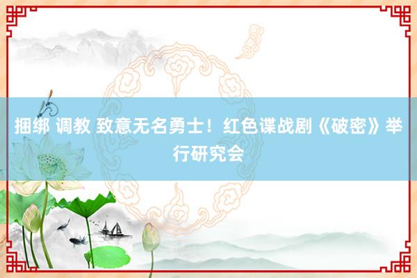 捆绑 调教 致意无名勇士！红色谍战剧《破密》举行研究会