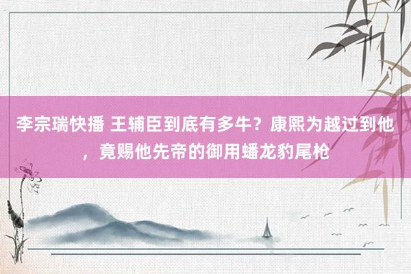 李宗瑞快播 王辅臣到底有多牛？康熙为越过到他，竟赐他先帝的御用蟠龙豹尾枪