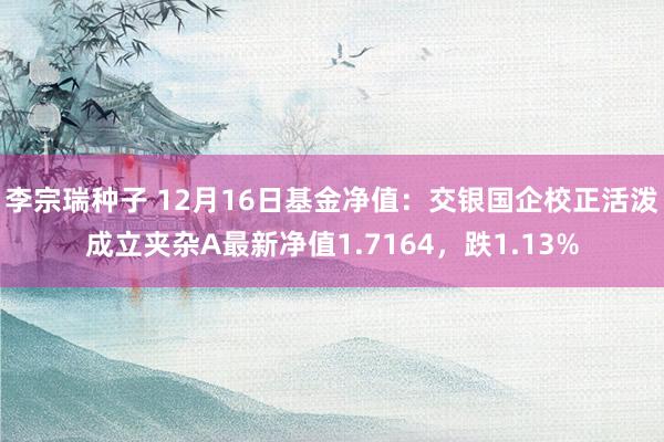 李宗瑞种子 12月16日基金净值：交银国企校正活泼成立夹杂A最新净值1.7164，跌1.13%