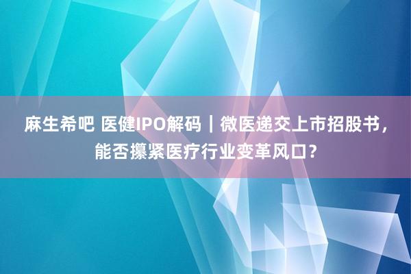 麻生希吧 医健IPO解码｜微医递交上市招股书，能否攥紧医疗行业变革风口？