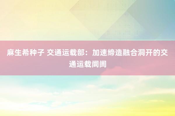 麻生希种子 交通运载部：加速缔造融合洞开的交通运载阛阓